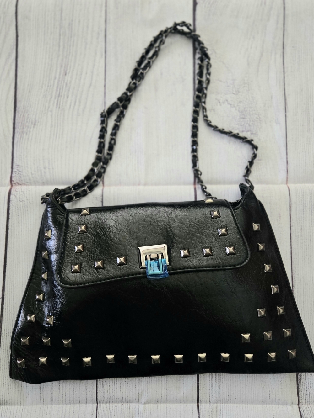 Black Studded Chain Shoulder Bag